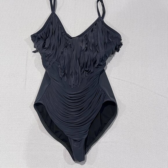 Magicsuit Blaire One-Piece Swimsuit Sz 12 Gray Fringe Ruched Slimming Underwire - Picture 2 of 9